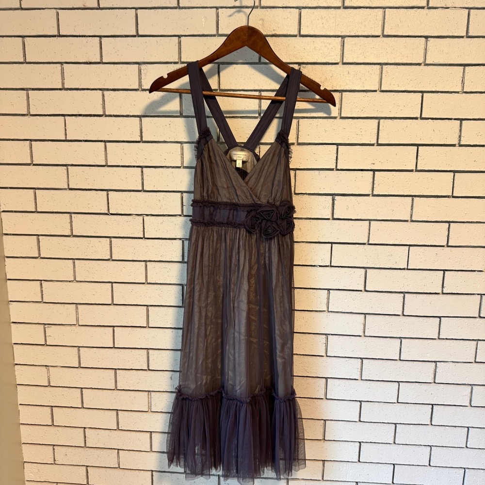 Moulinette Soeurs Anthropologie Purple Tulle Rosette Ruffle Cocktail Dress 6